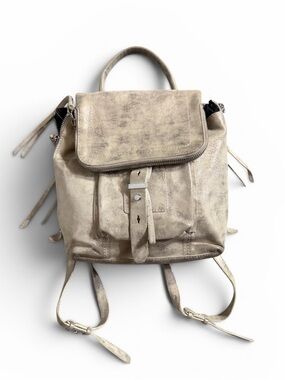 Botkier Cream Leather Backpack with Flap and Buckle